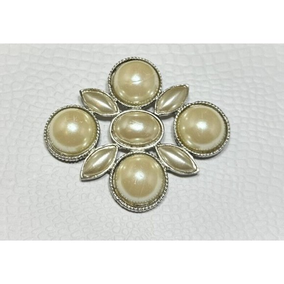 Vintage Signed DAUPLAISE Brooch Pin Silver Tone Faux Pearl Statement - Picture 2 of 6